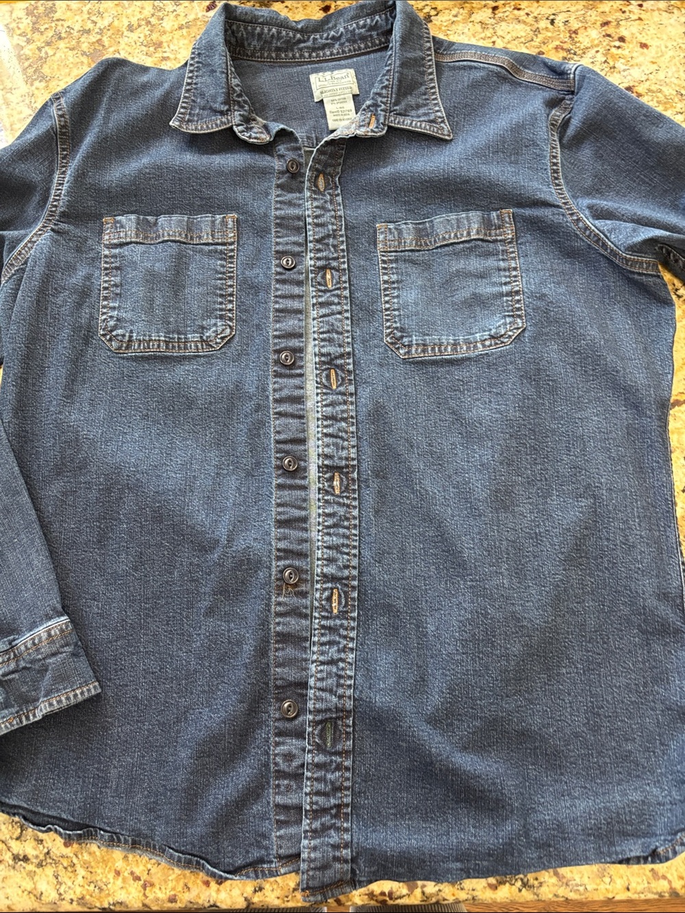 L.L. Bean Denim Button-Down Shirt in Dark Blue